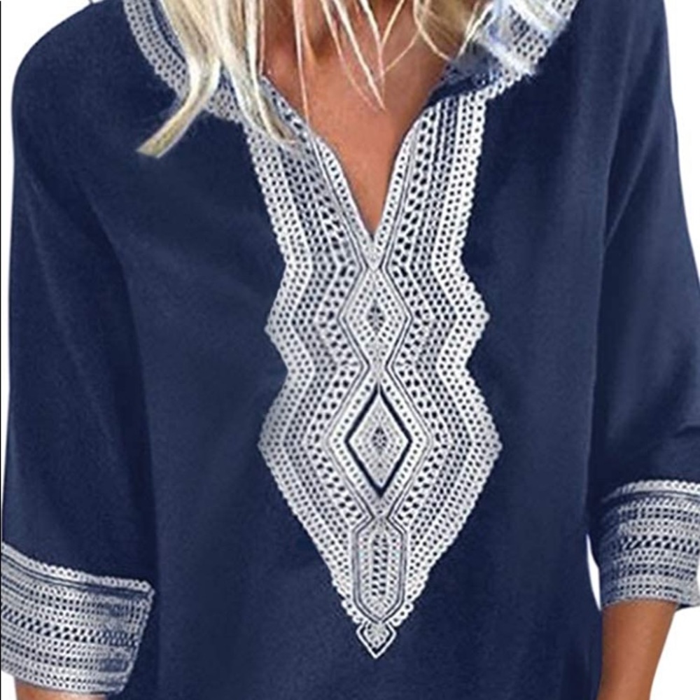 Boho Embroidered Tunic Top Small